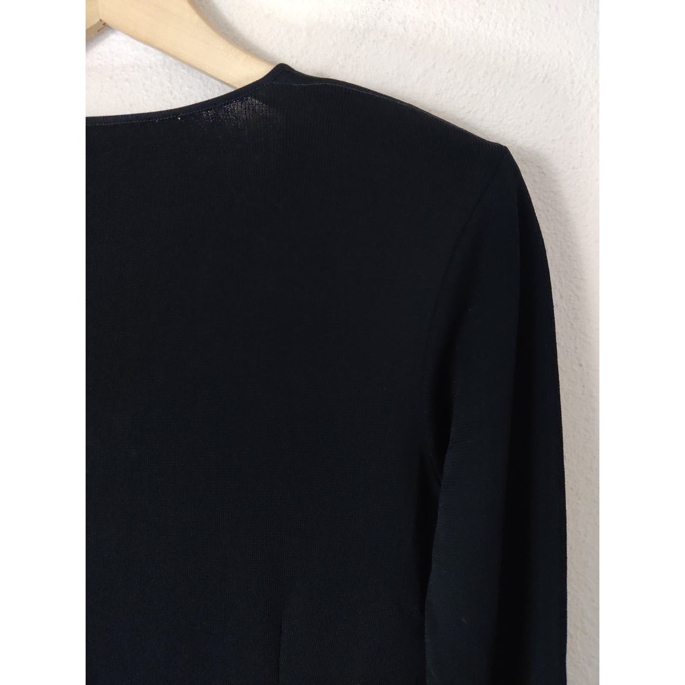 3/$20 Thom Smith Black Embroidered Floral Long Sleeve V-Neck Silk Midi Dress S - Picture 6 of 9